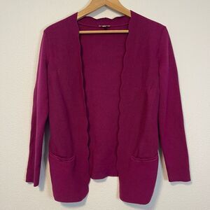 Talbots Scalloped Edged Fuchsia Open Front Cardigan Size Small